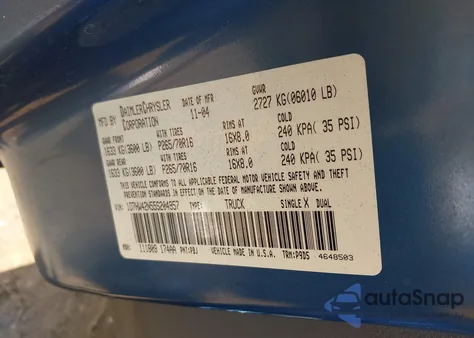 2005 Dodge Dakota Slt from USA, damaged, VIN 1D7HW42N55S204957